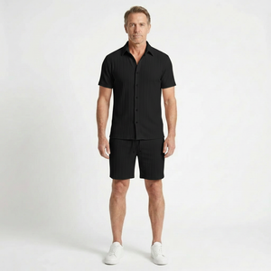 Victor - Textured Short Sleeve Shirt And Shorts Set