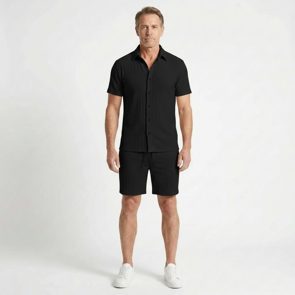 Victor - Textured Short Sleeve Shirt And Shorts Set
