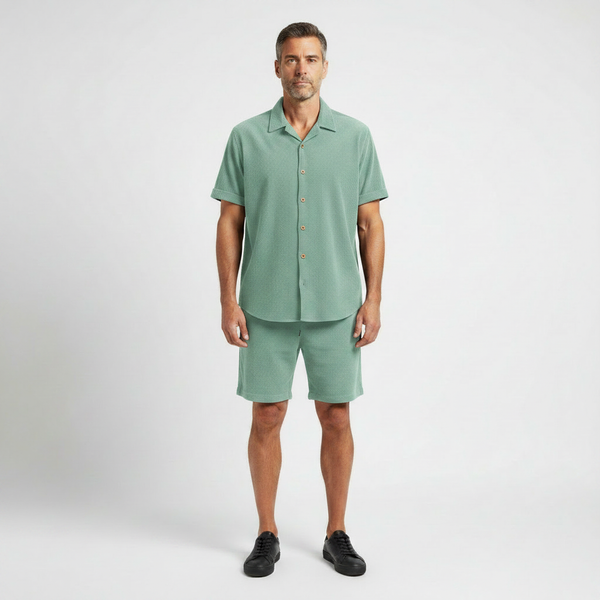 Stefan - Short Sleeve Button-Up Shirt And Shorts Set
