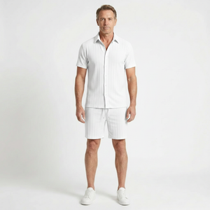 Victor - Textured Short Sleeve Shirt And Shorts Set