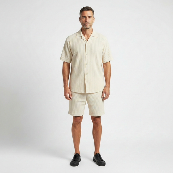 Stefan - Short Sleeve Button-Up Shirt And Shorts Set