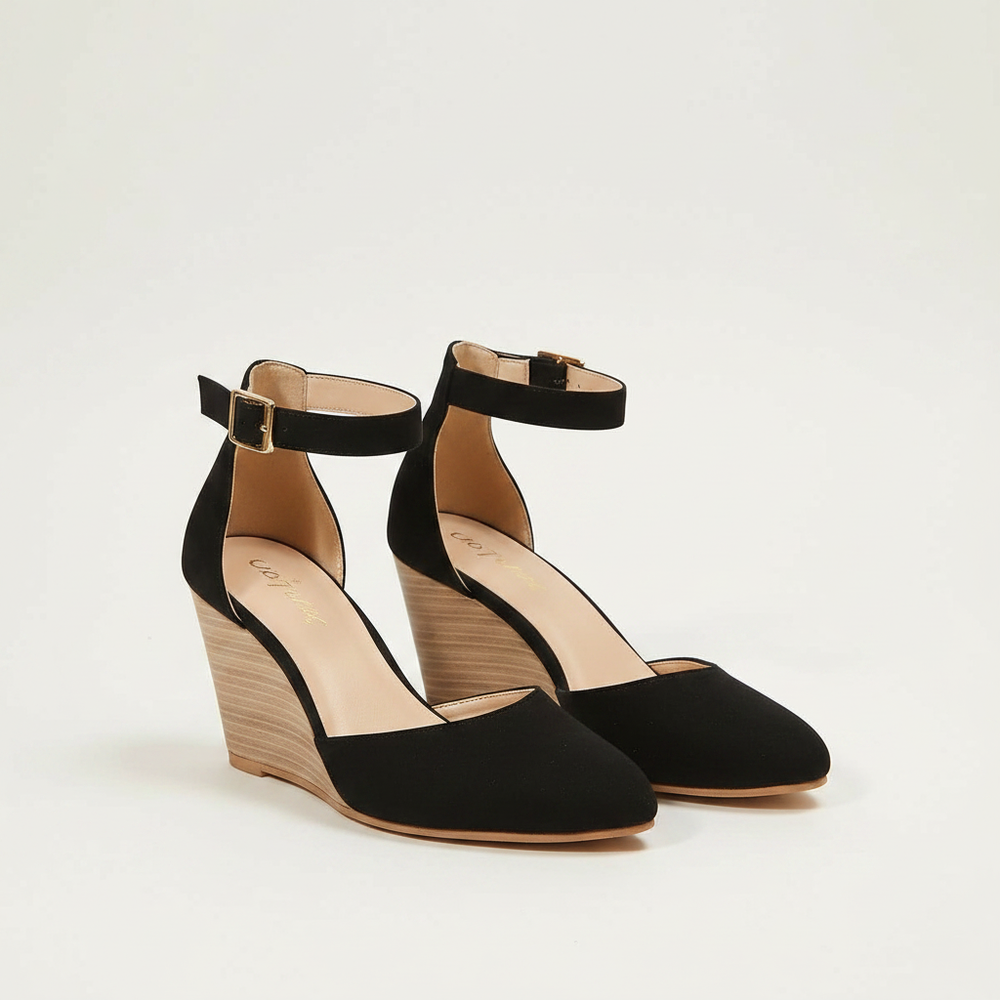 Velsara - Pointed Toe Wedge Heel With Ankle Strap