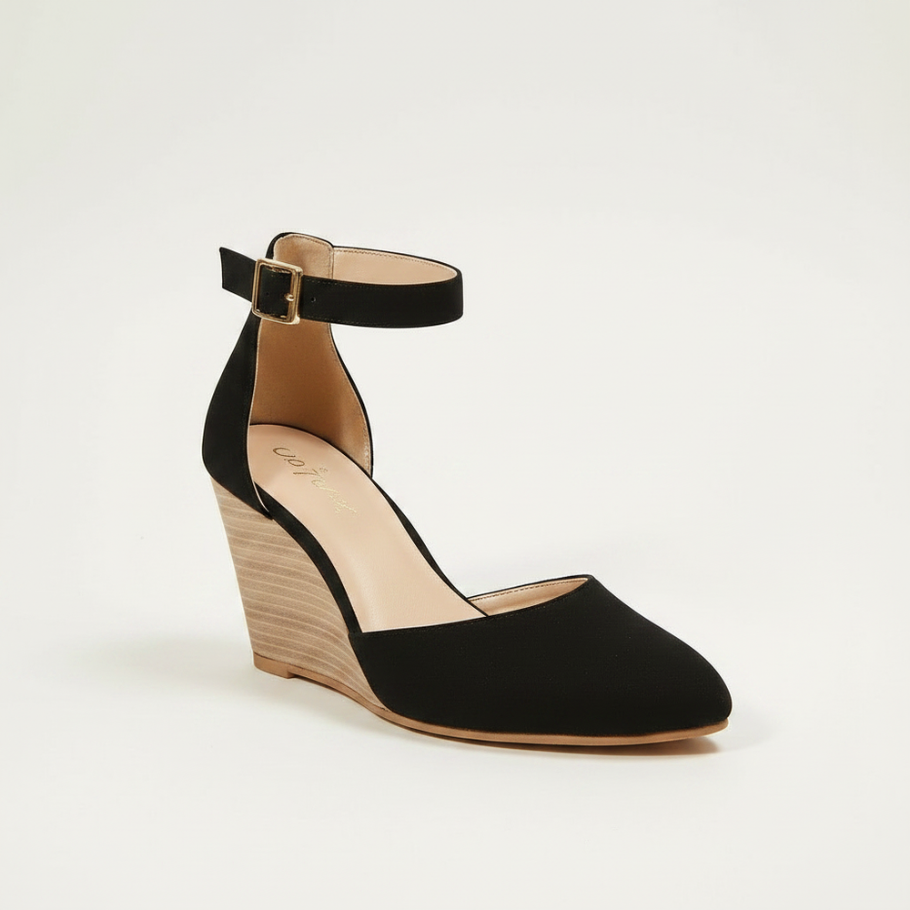 Velsara - Pointed Toe Wedge Heel With Ankle Strap
