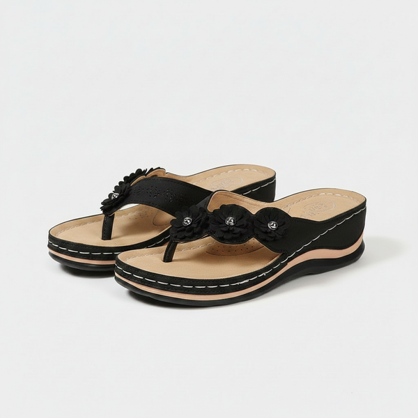 Lumira - Floral Accent Wedge Flip Sandal