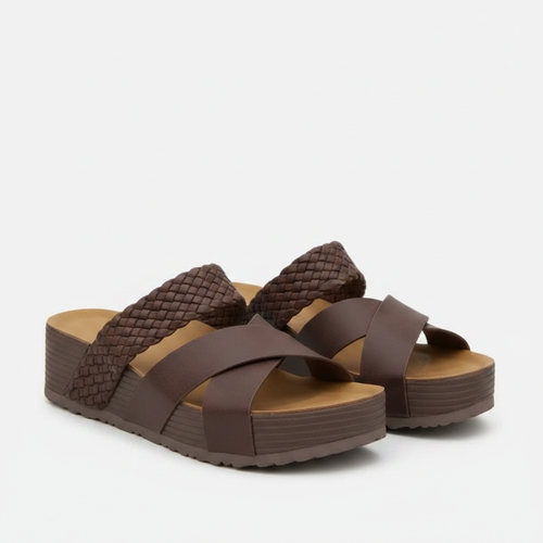 Wravella - Braided Strap Slip-On Platform Sandal