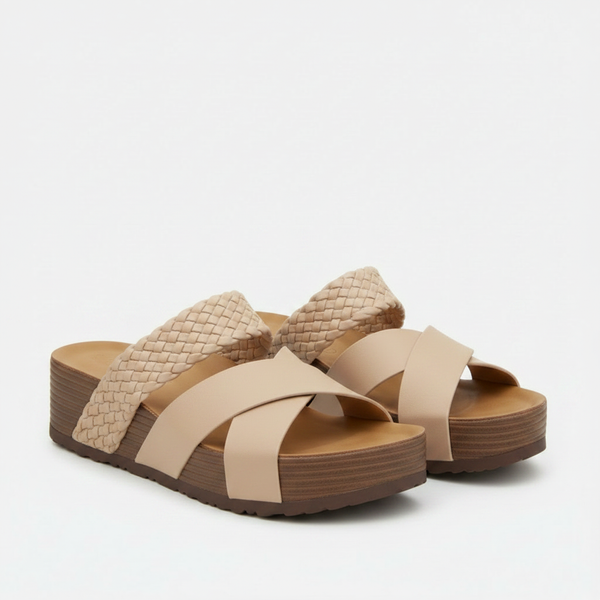 Wravella - Braided Strap Slip-On Platform Sandal