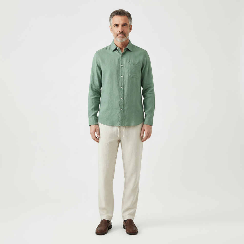 Breezaro - Breathable Button-Up Shirt And Drawstring Pants Set
