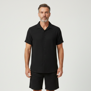 Eliaz - Textured Short Sleeve Shirt And Shorts Set