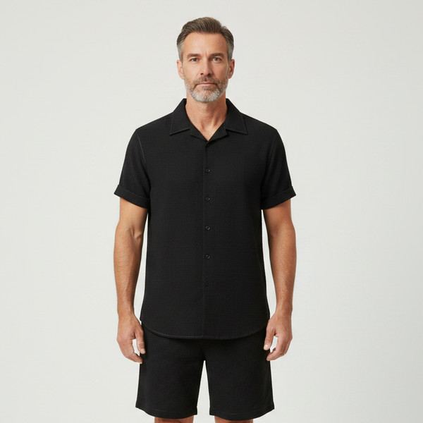 Eliaz - Textured Short Sleeve Shirt And Shorts Set