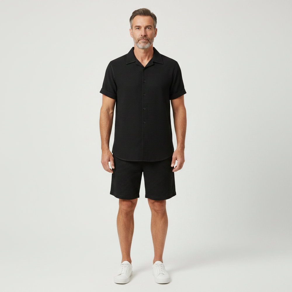 Eliaz - Textured Short Sleeve Shirt And Shorts Set