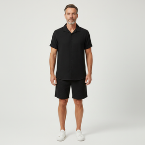 Eliaz - Textured Short Sleeve Shirt And Shorts Set