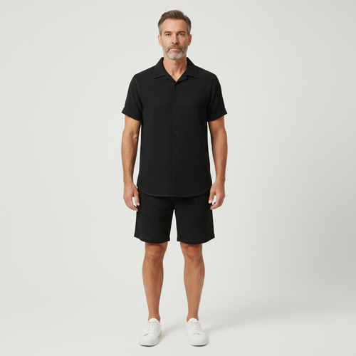 Eliaz - Textured Short Sleeve Shirt And Shorts Set
