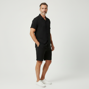 Eliaz - Textured Short Sleeve Shirt And Shorts Set