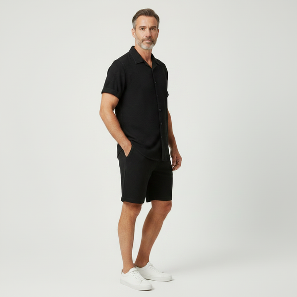 Eliaz - Textured Short Sleeve Shirt And Shorts Set