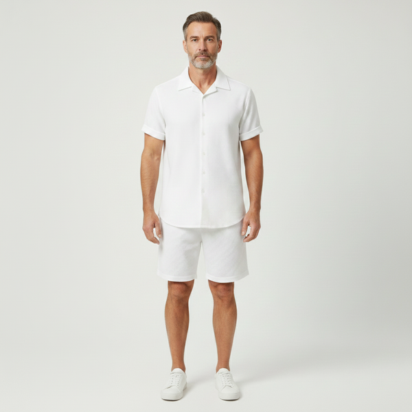 Eliaz - Textured Short Sleeve Shirt And Shorts Set