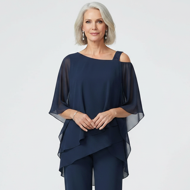 Veluxa - Cold-Shoulder Two-Piece Pant Set