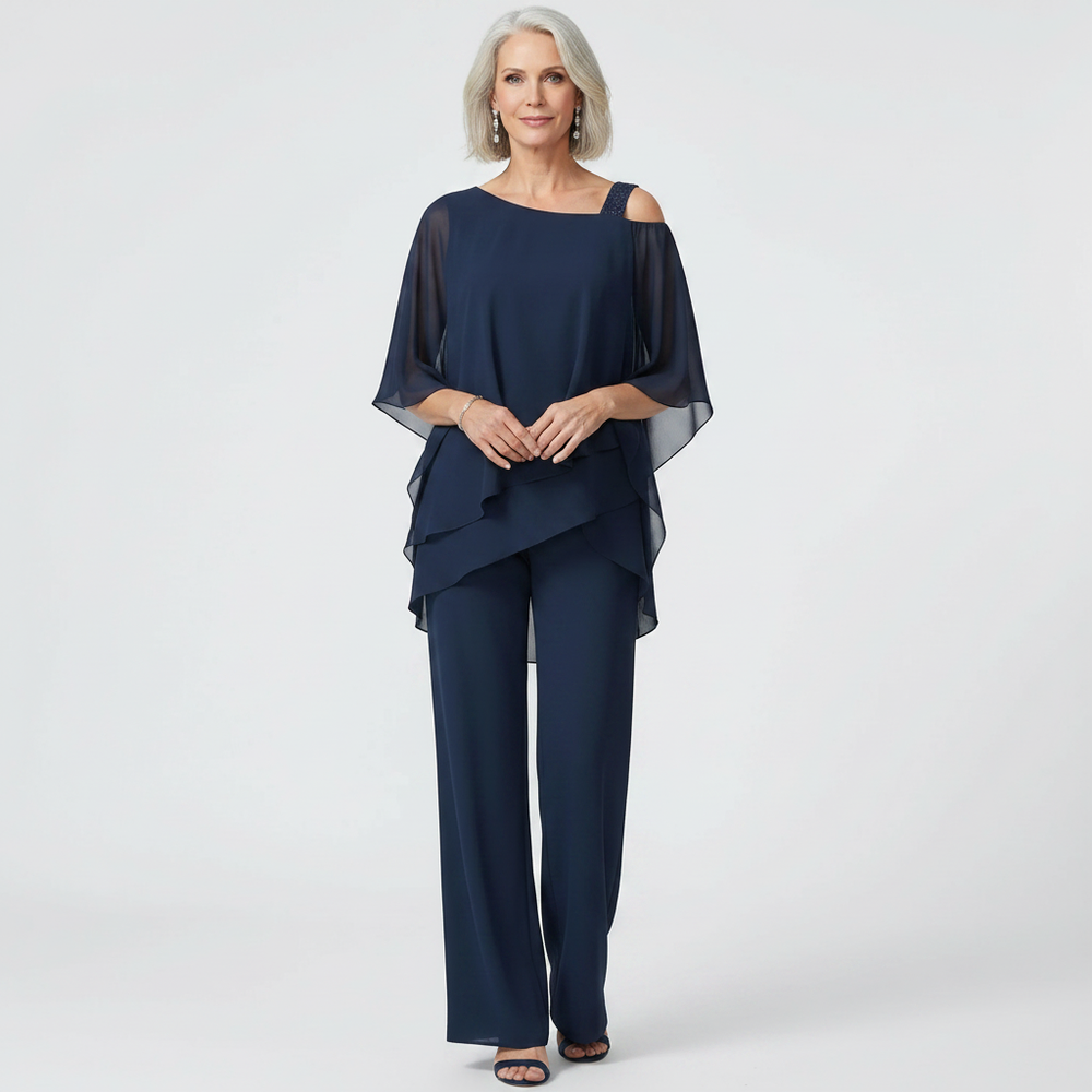 Veluxa - Cold-Shoulder Two-Piece Pant Set