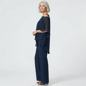 Veluxa - Cold-Shoulder Two-Piece Pant Set
