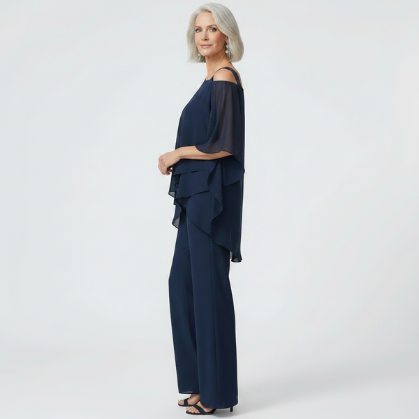 Veluxa - Cold-Shoulder Two-Piece Pant Set