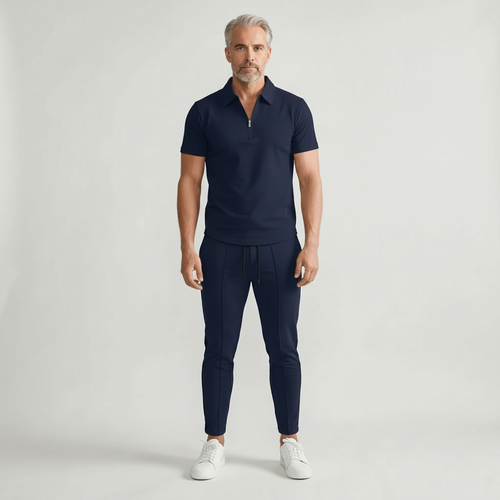 Yucas - Matching Zip Polo And Tapered Pants Set
