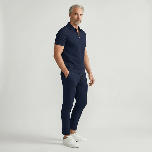 Yucas - Matching Zip Polo And Tapered Pants Set