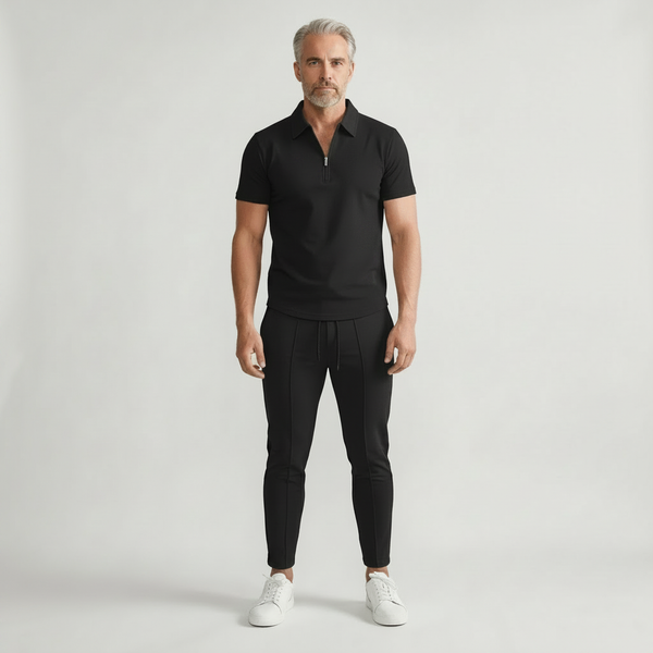 Yucas - Matching Zip Polo And Tapered Pants Set
