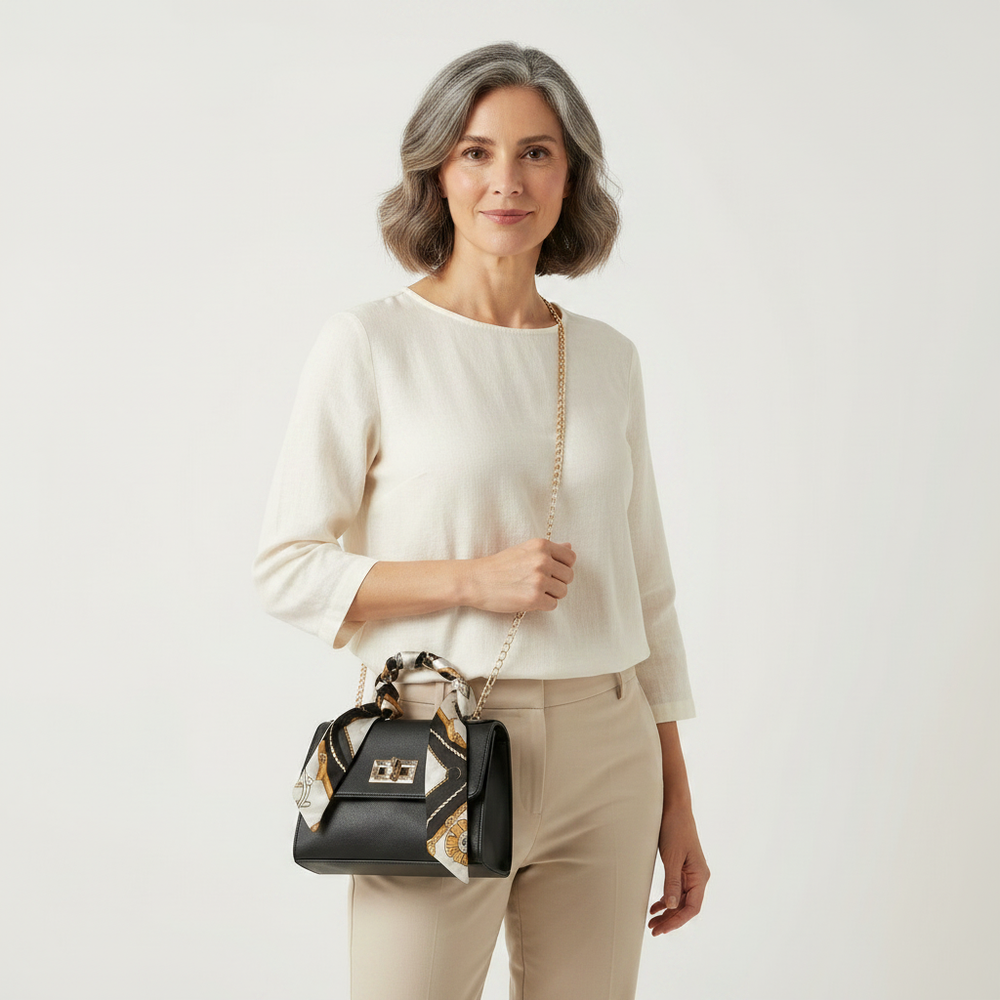 Scarvella - Structured Top-Handle Crossbody Bag Black
