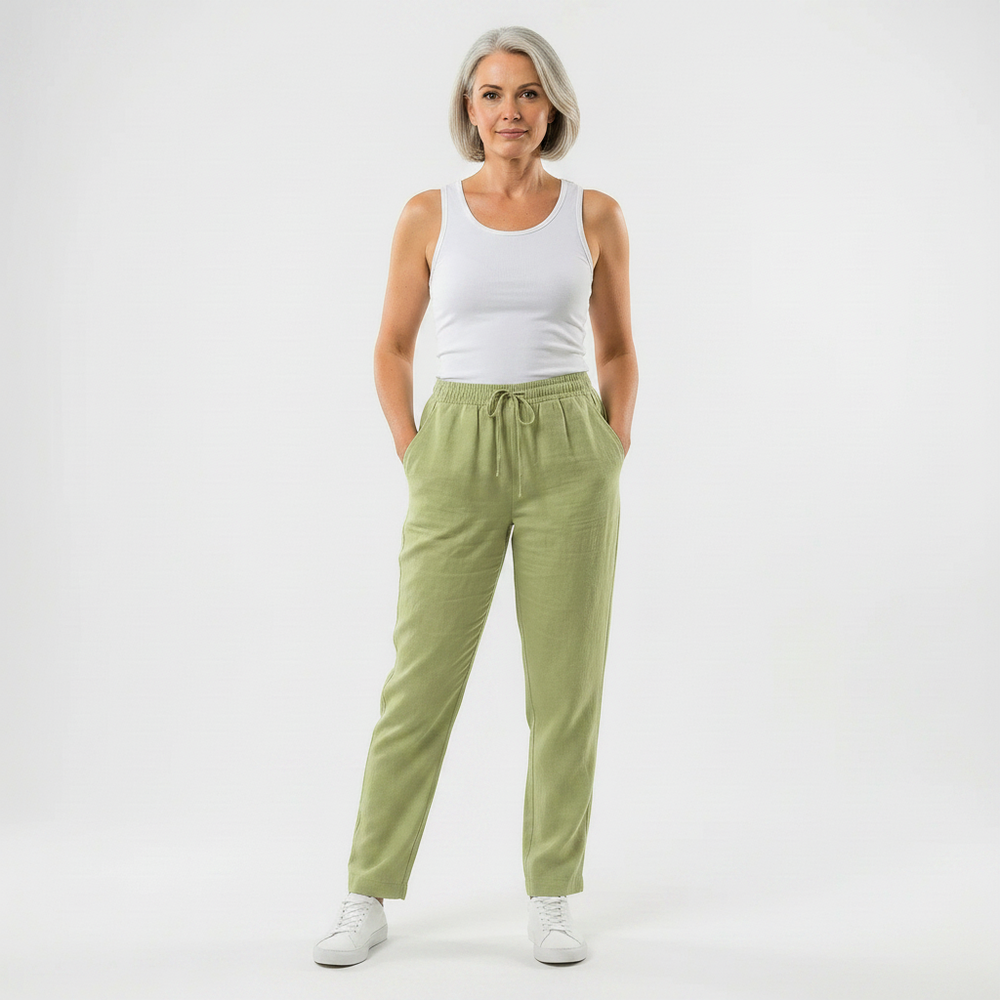 Brezara - High-Waist Drawstring Relaxed Pants