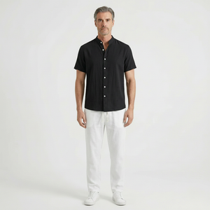 Stantero - Short-Sleeve Stand Collar Shirt And Pants Set