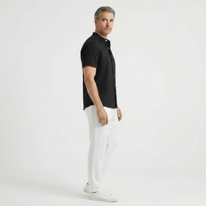 Stantero - Short-Sleeve Stand Collar Shirt And Pants Set
