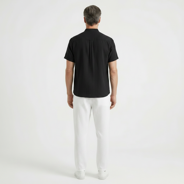 Stantero - Short-Sleeve Stand Collar Shirt And Pants Set