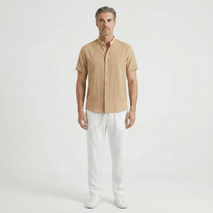 Stantero - Short-Sleeve Stand Collar Shirt And Pants Set