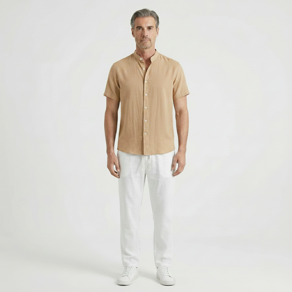 Stantero - Short-Sleeve Stand Collar Shirt And Pants Set