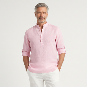 Brezova - Lightweight Band Collar Pullover Shirt