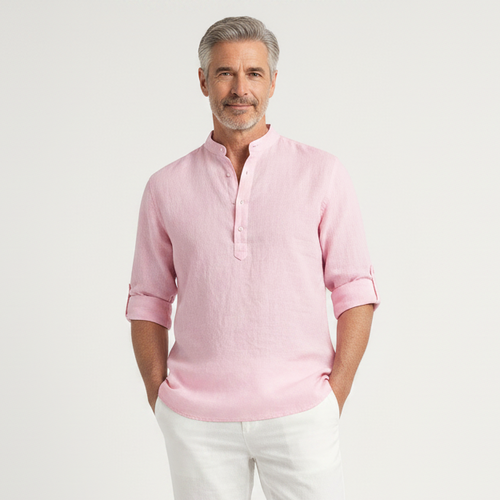 Brezova - Lightweight Band Collar Pullover Shirt