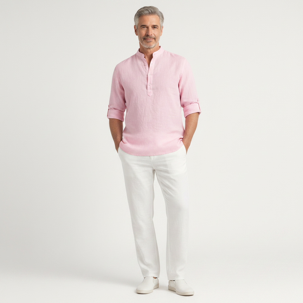 Brezova - Lightweight Band Collar Pullover Shirt