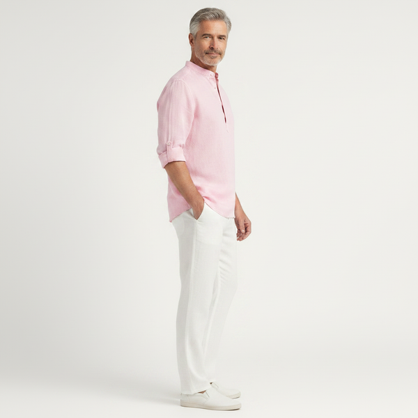 Brezova - Lightweight Band Collar Pullover Shirt