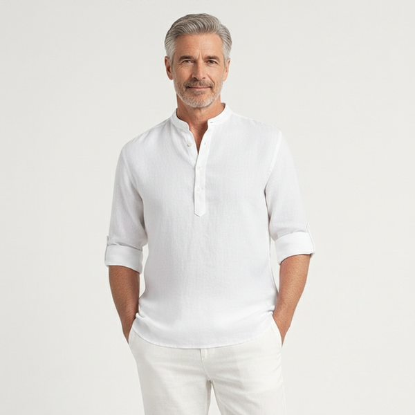 Brezova - Lightweight Band Collar Pullover Shirt