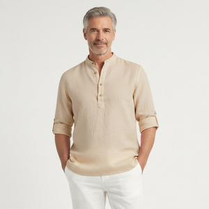 Brezova - Lightweight Band Collar Pullover Shirt