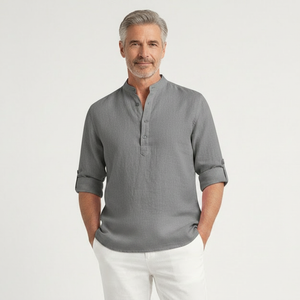 Brezova - Lightweight Band Collar Pullover Shirt