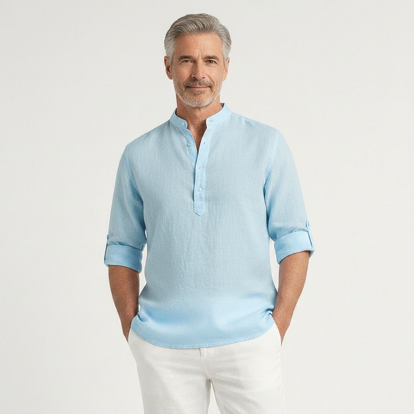 Brezova - Lightweight Band Collar Pullover Shirt