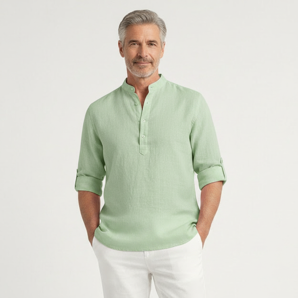 Brezova - Lightweight Band Collar Pullover Shirt
