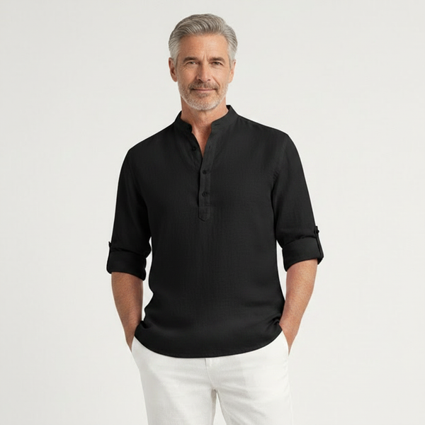 Brezova - Lightweight Band Collar Pullover Shirt