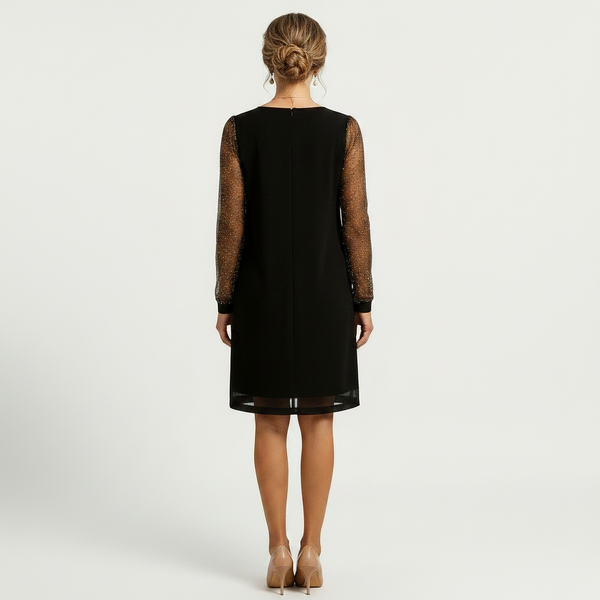 Glimmette - Deep V-Neck Sheer-Sleeve Mini Dress