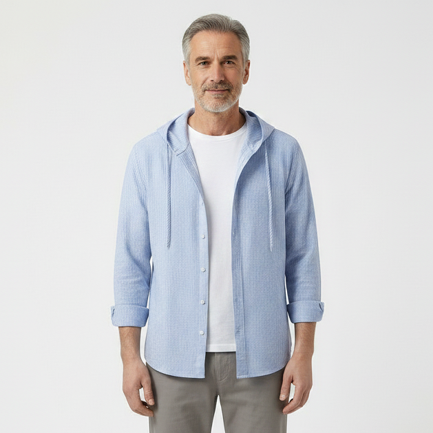 Zephyra - Button-Front Hooded Shirt Jacket