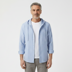 Zephyra - Button-Front Hooded Shirt Jacket