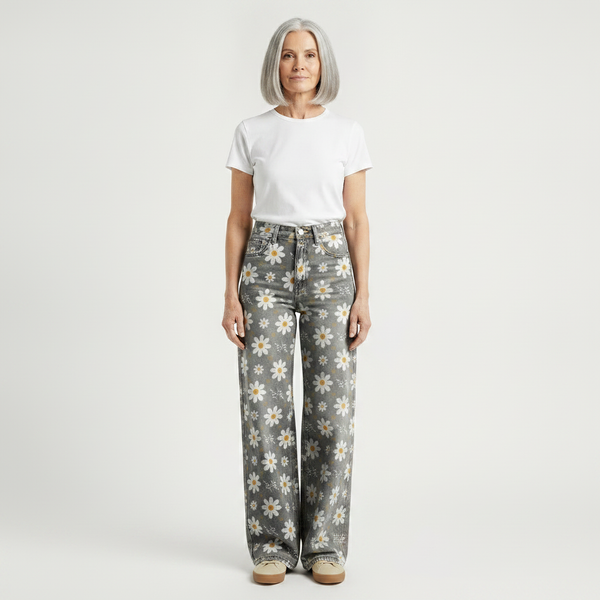 Florava - Wide-Leg Floral Print Baggy Pants