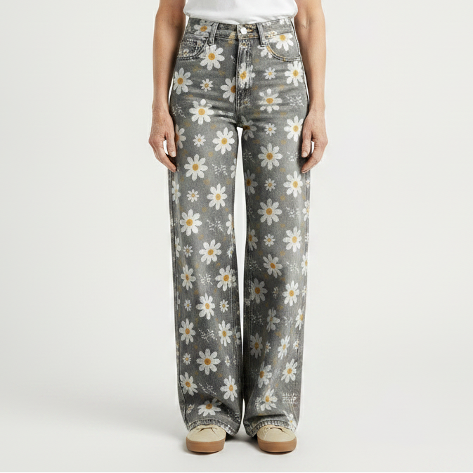 Florava - Wide-Leg Floral Print Baggy Pants