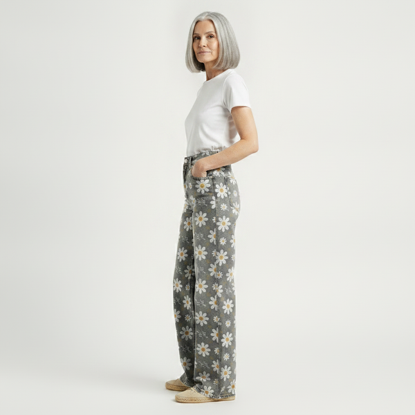 Florava - Wide-Leg Floral Print Baggy Pants