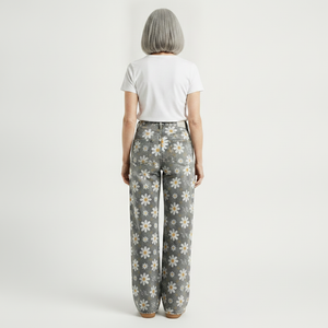 Florava - Wide-Leg Floral Print Baggy Pants